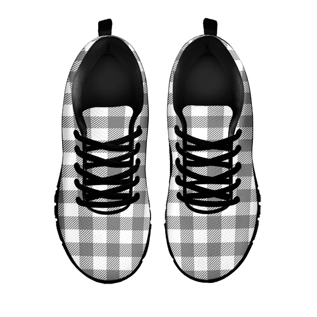 Grey And White Gingham Pattern Print Black Sneakers