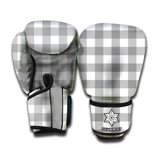 Grey And White Gingham Pattern Print Boxing Gloves