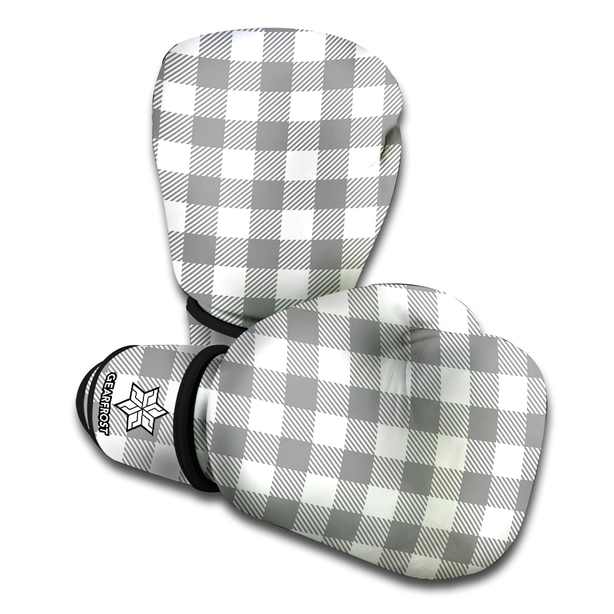 Grey And White Gingham Pattern Print Boxing Gloves
