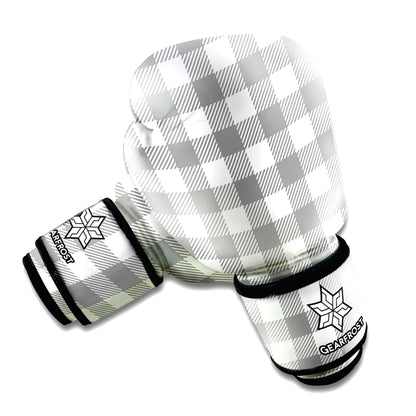 Grey And White Gingham Pattern Print Boxing Gloves