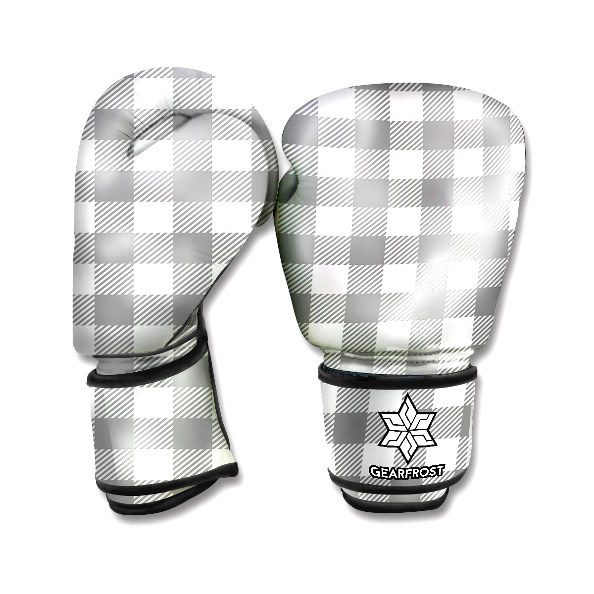 Grey And White Gingham Pattern Print Boxing Gloves