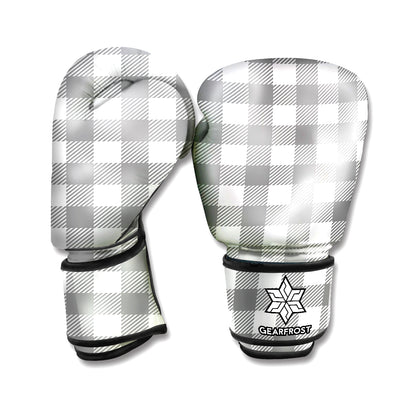 Grey And White Gingham Pattern Print Boxing Gloves