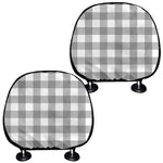 Grey And White Gingham Pattern Print Car Headrest Covers
