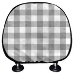 Grey And White Gingham Pattern Print Car Headrest Covers