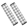 Grey And White Gingham Pattern Print Car Seat Belt Covers