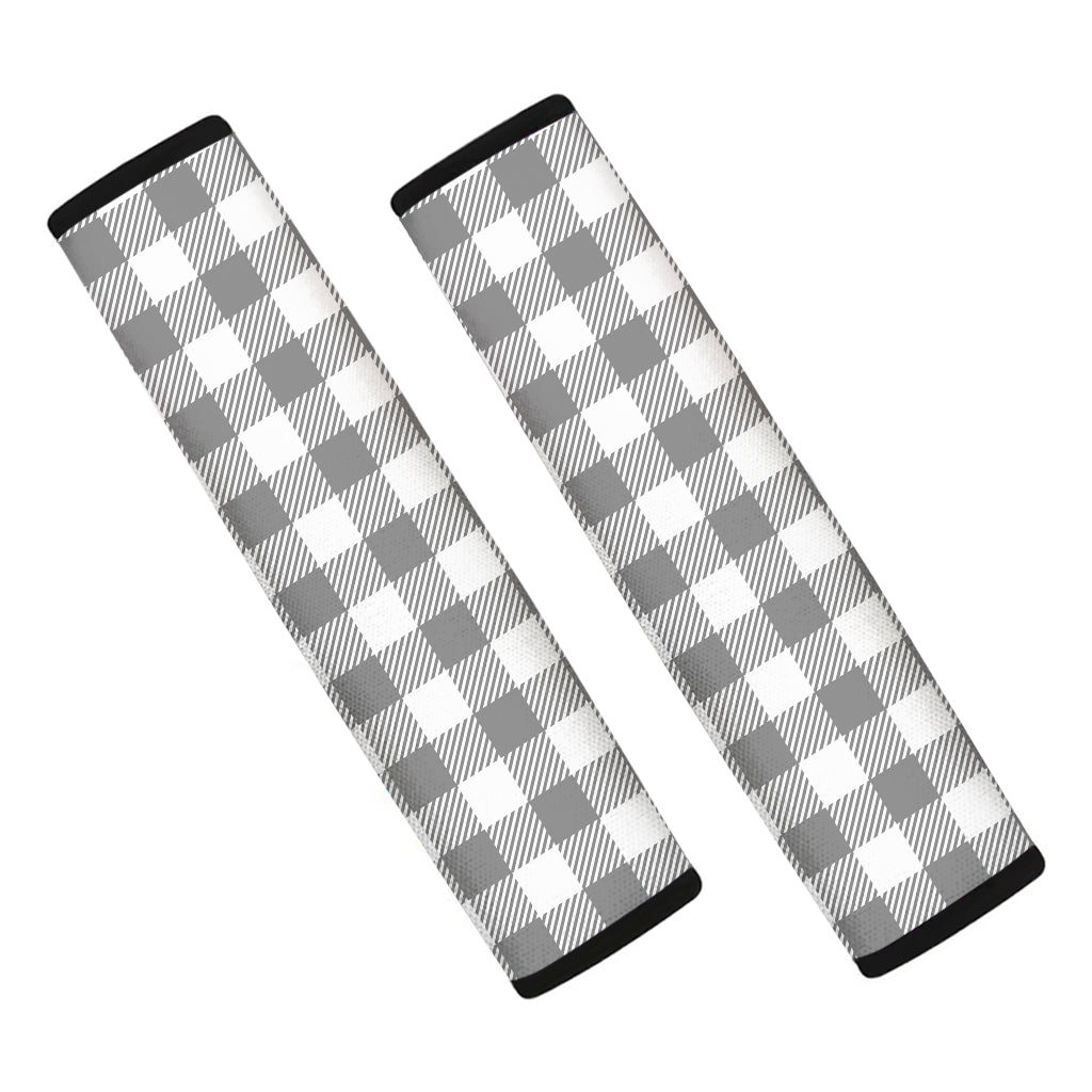 Grey And White Gingham Pattern Print Car Seat Belt Covers