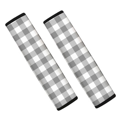 Grey And White Gingham Pattern Print Car Seat Belt Covers