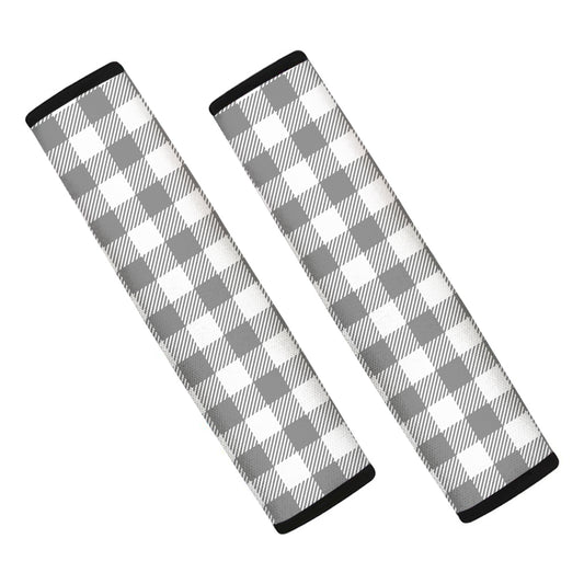 Grey And White Gingham Pattern Print Car Seat Belt Covers