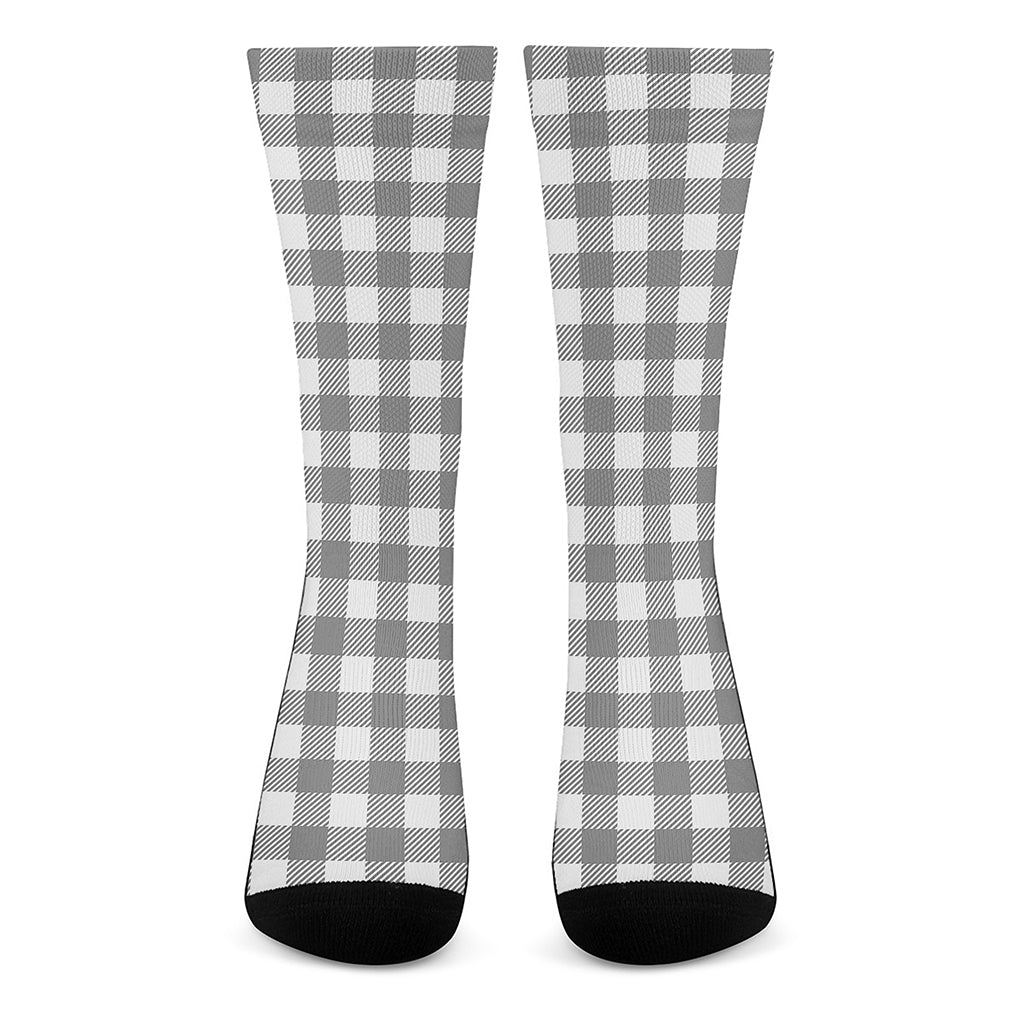Grey And White Gingham Pattern Print Crew Socks