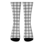 Grey And White Gingham Pattern Print Crew Socks