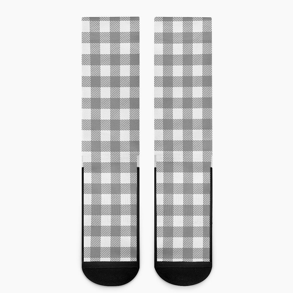 Grey And White Gingham Pattern Print Crew Socks