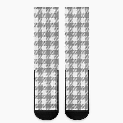 Grey And White Gingham Pattern Print Crew Socks