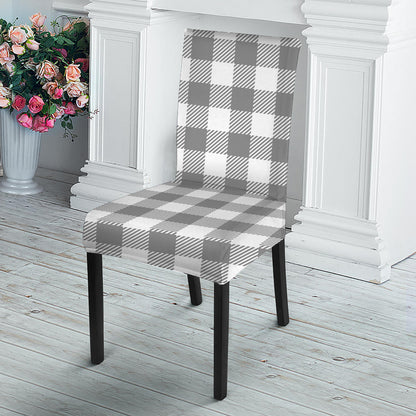 Grey And White Gingham Pattern Print Dining Chair Slipcover