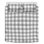 Grey And White Gingham Pattern Print Duvet Cover Bedding Set