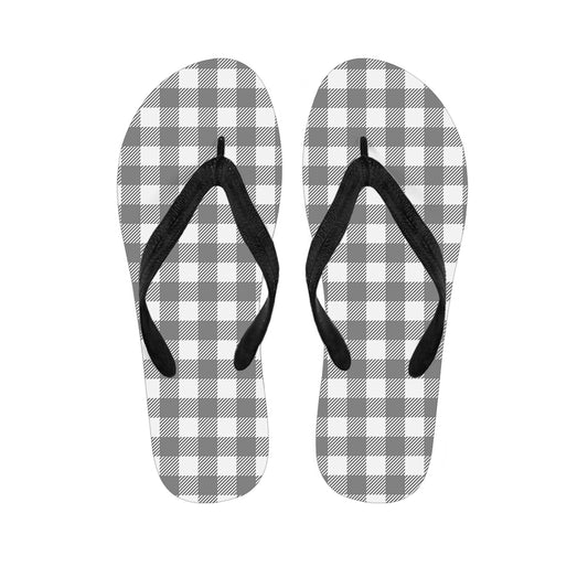 Grey And White Gingham Pattern Print Flip Flops
