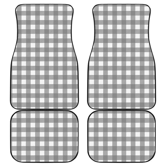 Grey And White Gingham Pattern Print Front and Back Car Floor Mats
