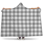 Grey And White Gingham Pattern Print Hooded Blanket