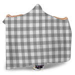 Grey And White Gingham Pattern Print Hooded Blanket