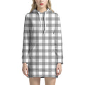 Grey And White Gingham Pattern Print Pullover Hoodie Dress
