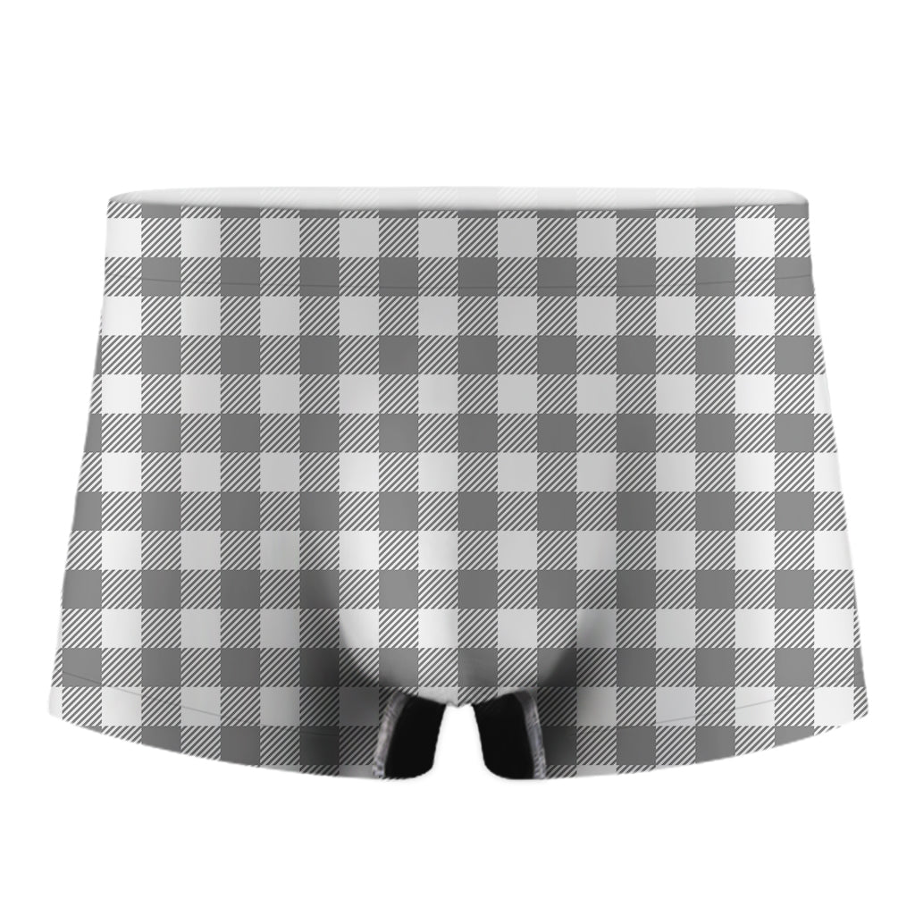 Grey And White Gingham Pattern Print Men's Boxer Briefs
