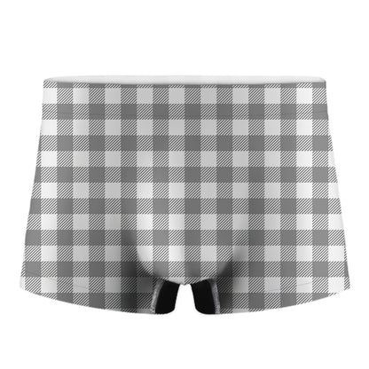 Grey And White Gingham Pattern Print Men's Boxer Briefs