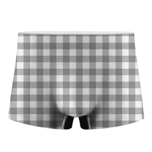 Grey And White Gingham Pattern Print Men's Boxer Briefs
