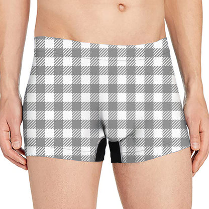 Grey And White Gingham Pattern Print Men's Boxer Briefs