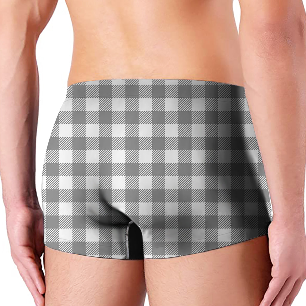 Grey And White Gingham Pattern Print Men's Boxer Briefs