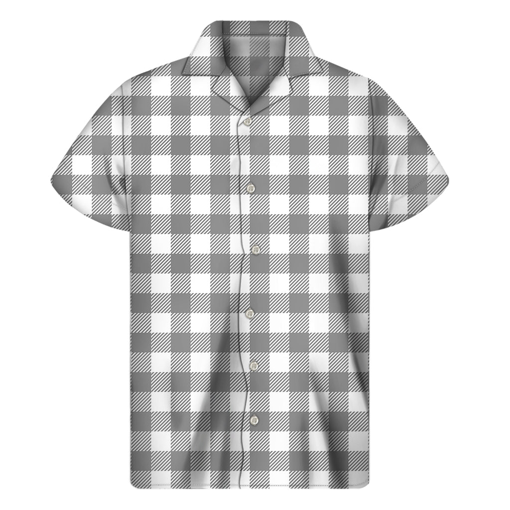Grey And White Gingham Pattern Print Men's Short Sleeve Shirt