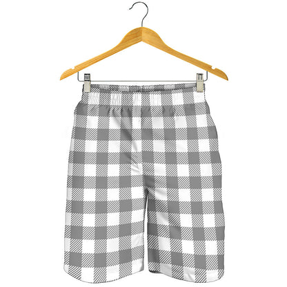 Grey And White Gingham Pattern Print Men's Shorts