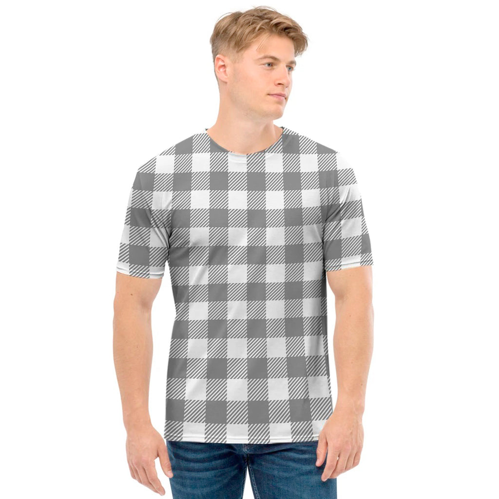 Grey And White Gingham Pattern Print Men's T-Shirt