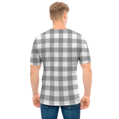 Grey And White Gingham Pattern Print Men's T-Shirt