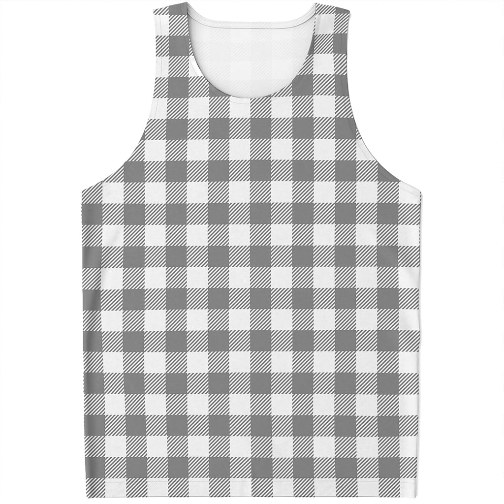 Grey And White Gingham Pattern Print Men's Tank Top