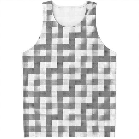 Grey And White Gingham Pattern Print Men's Tank Top