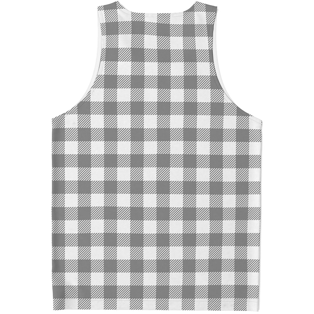 Grey And White Gingham Pattern Print Men's Tank Top