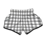 Grey And White Gingham Pattern Print Muay Thai Boxing Shorts