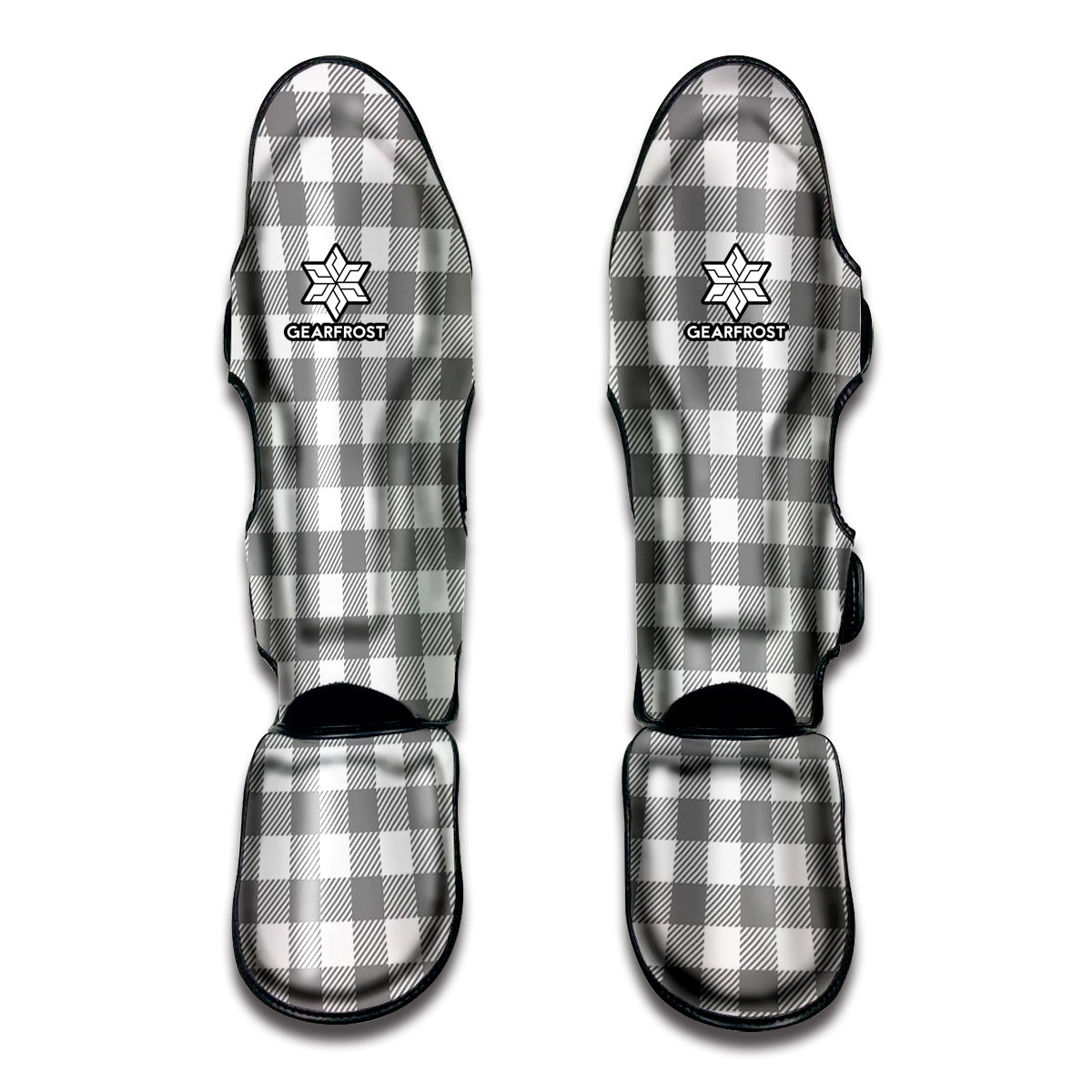 Grey And White Gingham Pattern Print Muay Thai Shin Guard