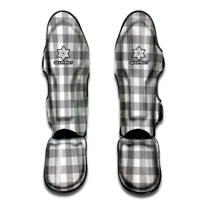 Grey And White Gingham Pattern Print Muay Thai Shin Guard