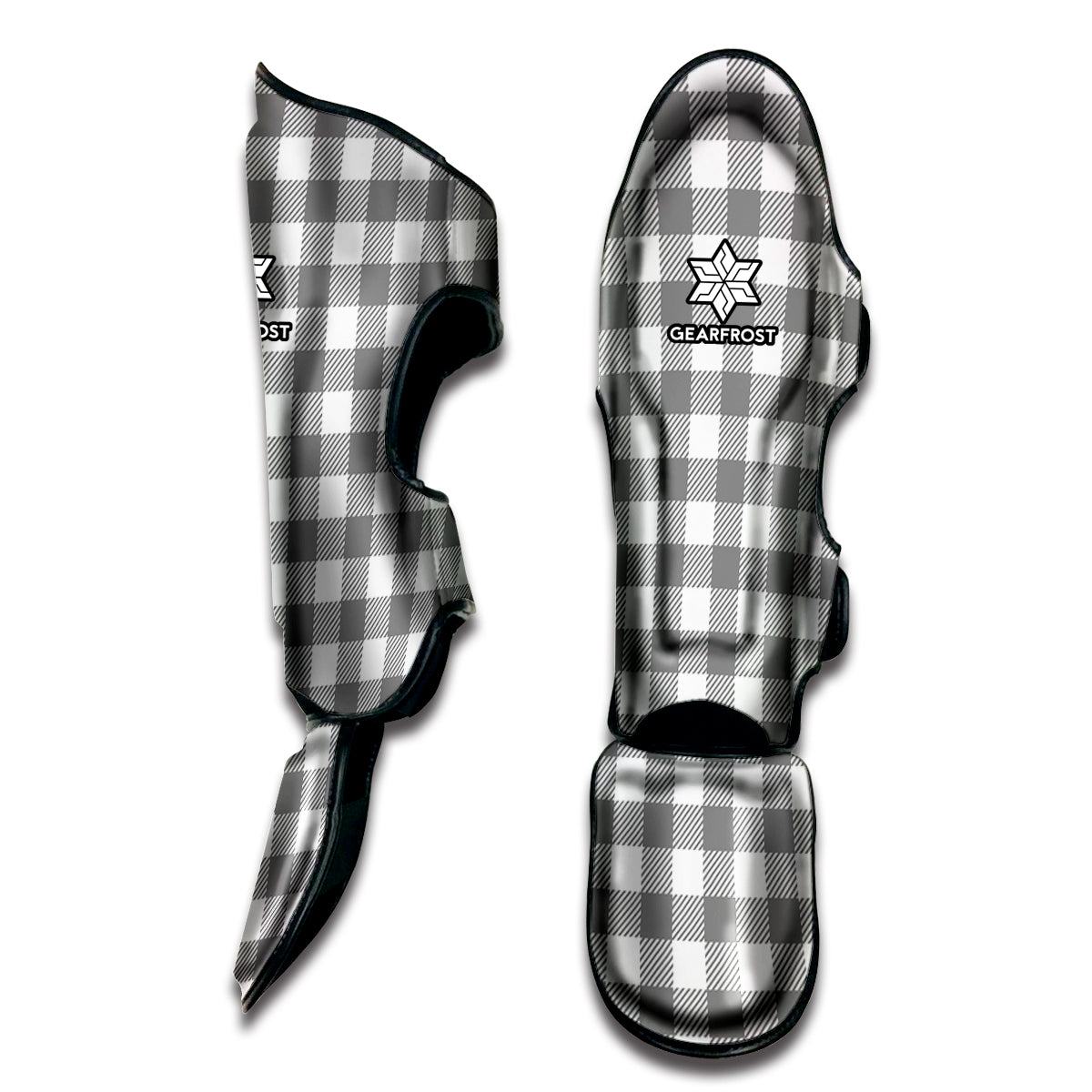 Grey And White Gingham Pattern Print Muay Thai Shin Guard