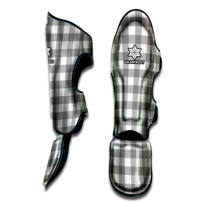 Grey And White Gingham Pattern Print Muay Thai Shin Guard