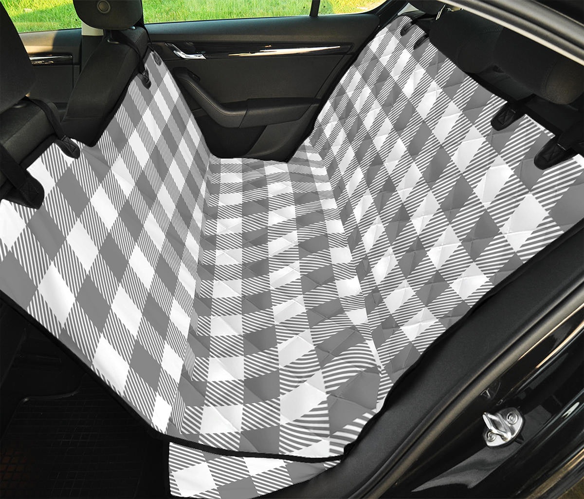 Grey And White Gingham Pattern Print Pet Car Back Seat Cover