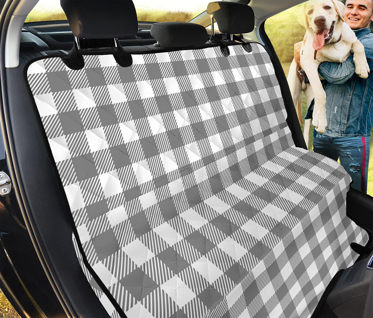 Grey And White Gingham Pattern Print Pet Car Back Seat Cover