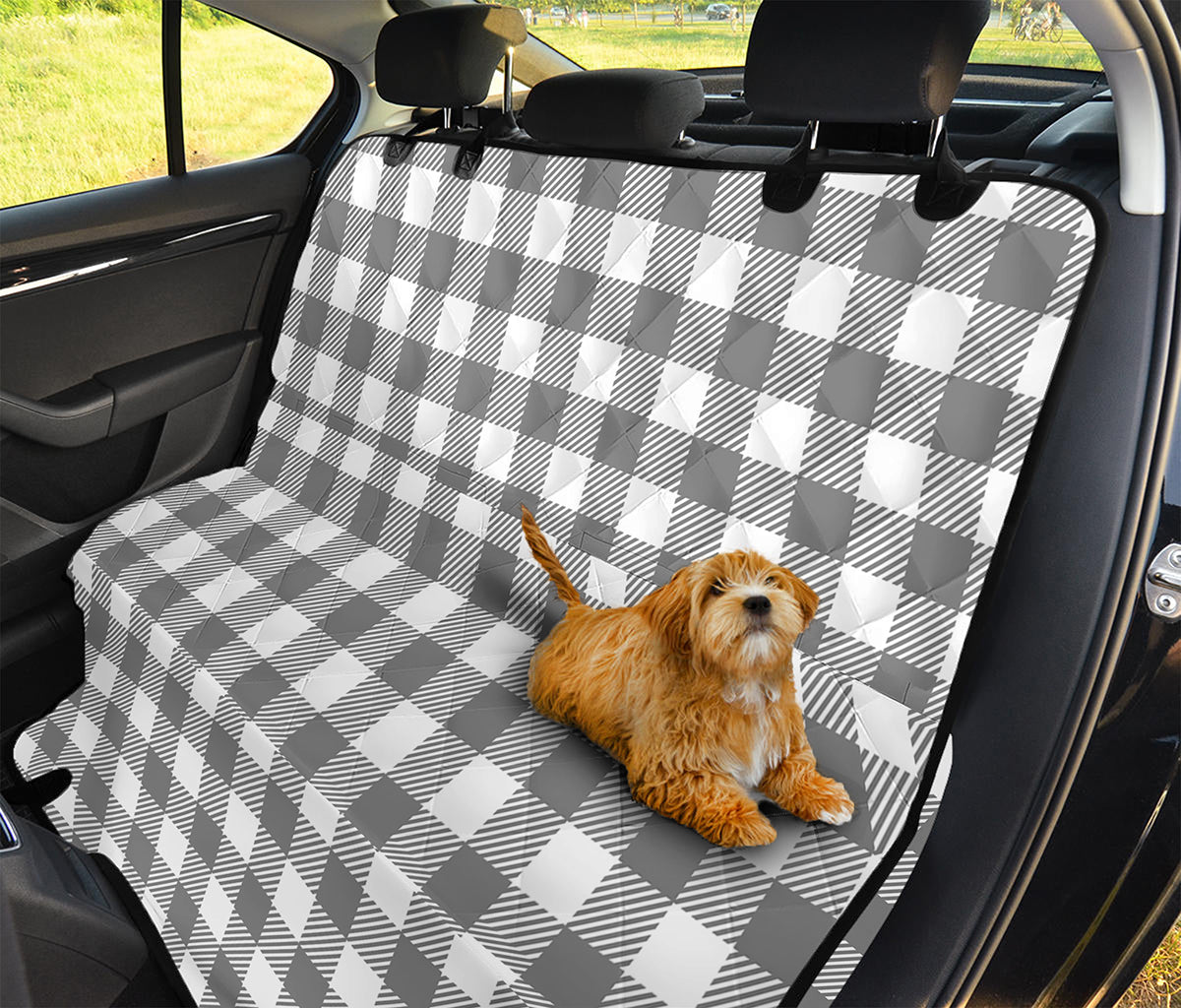Grey And White Gingham Pattern Print Pet Car Back Seat Cover