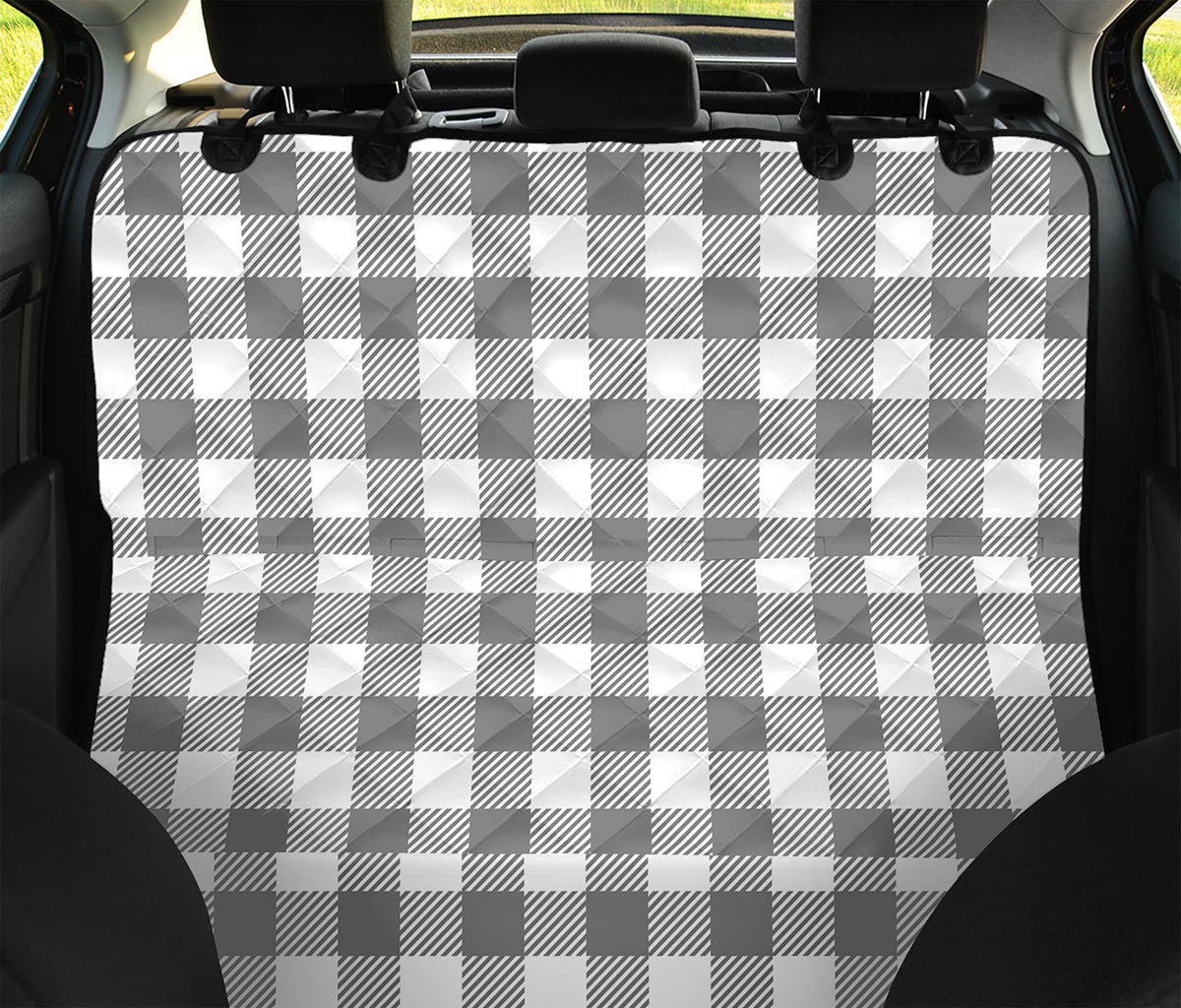 Grey And White Gingham Pattern Print Pet Car Back Seat Cover