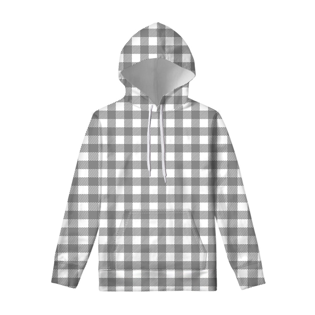 Grey And White Gingham Pattern Print Pullover Hoodie