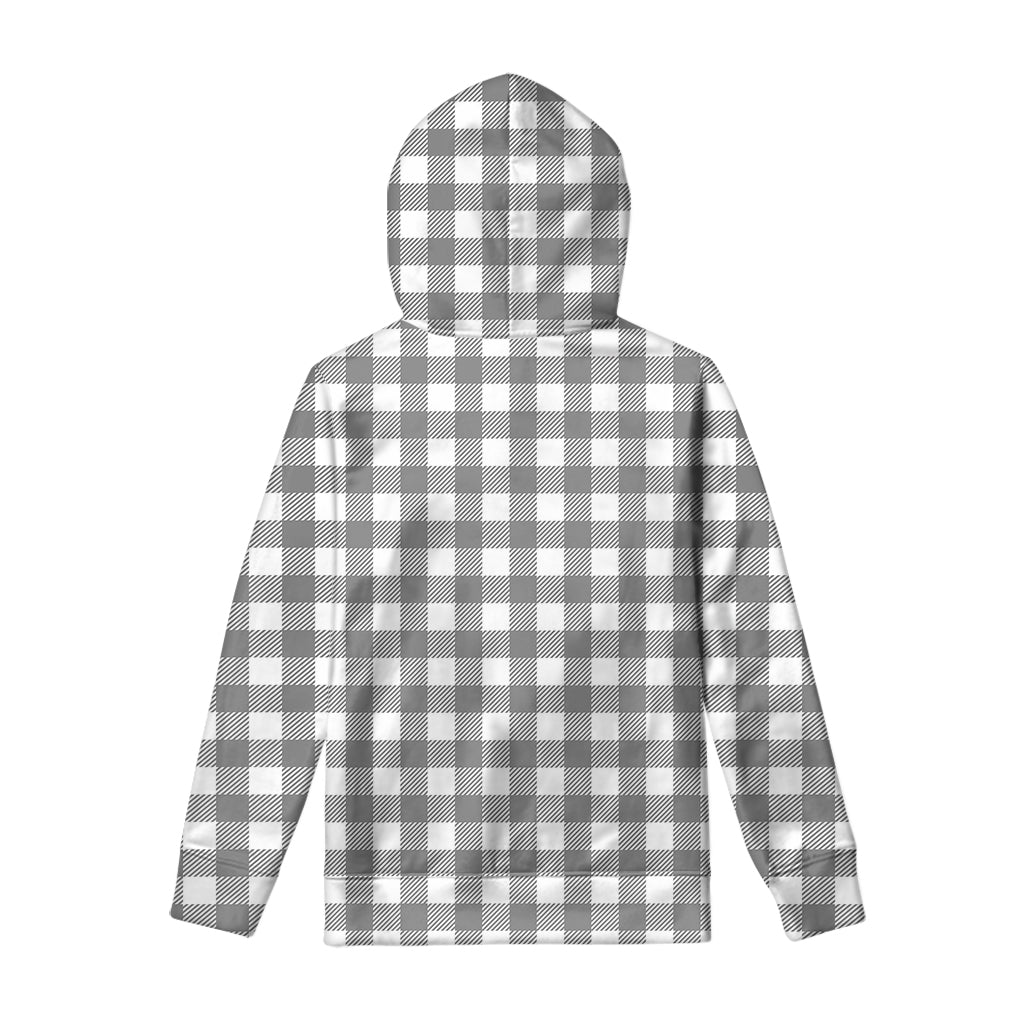 Grey And White Gingham Pattern Print Pullover Hoodie