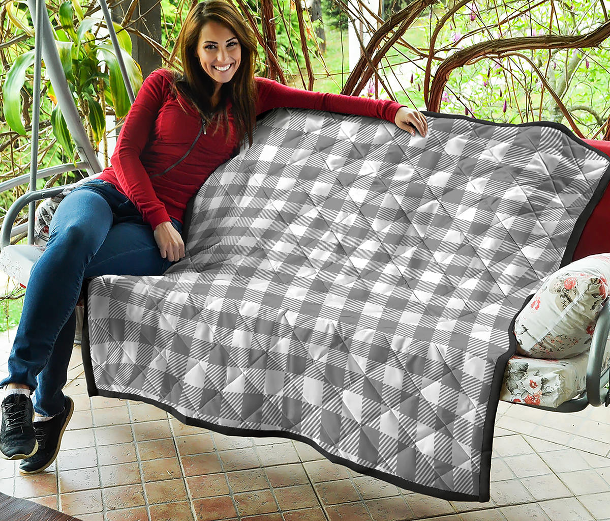 Grey And White Gingham Pattern Print Quilt