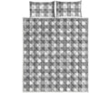 Grey And White Gingham Pattern Print Quilt Bed Set