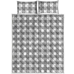 Grey And White Gingham Pattern Print Quilt Bed Set