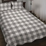 Grey And White Gingham Pattern Print Quilt Bed Set